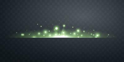 Green horizontal lensflare. Light flash with rays or green spotlight. Glow flare light effect. Vector illustration