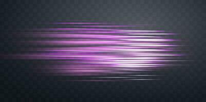 Horizontal speed rays, light neon flow, zoom in motion effect, pink glow speed lines, colorful light trails, stripes. vector