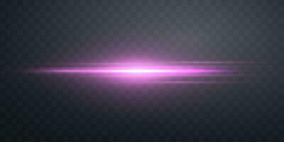 Pink horizontal lensflare. Light flash with rays spotlight. Pink glow flare light effect. Vector illustration.