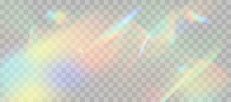 Blurred rainbow refraction overlay effect. Light lens prism effect. Holographic reflection, crystal flare leak shadow overlay. Vector abstract illustration.