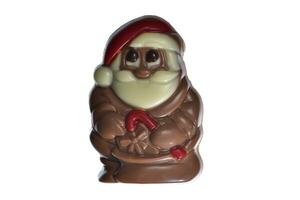 Chocolate Santa Claus isolated on white background. Decorated milk chocolate photo