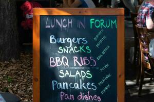 Ljubjana, Slovenia - Aug 17, 2019 - Restaurant blackboard with short list of menu items photo