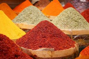 Traditional spices and dry fruits in local bazaar in turkey . photo