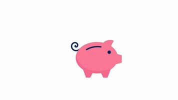 2d animation Piggy bank and coins animation. 2d flat cartoon style. investment and saving money concept. with alpha channel video
