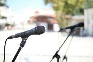closeup of microphone with stanchion photo