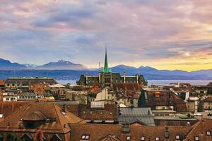 Roof top view of Lausanne city, canton of vaud, Switzerland photo