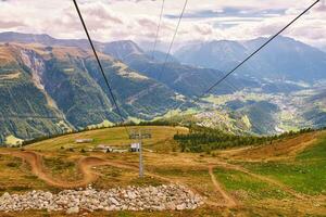 Panoramic view of alpine mountain valley, Bellwald, Valais, Switzerland photo