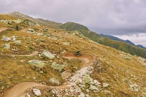 Mountain bike trail, top view, image taken in Bellwald, Valais, Switzerland photo