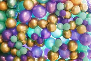 Background with many colorful balloons, party concept photo