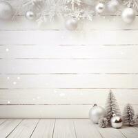 A white wooden desk displays a festive backdrop. photo
