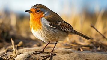 A robin Erithacus rubecula was alone in a natural setting. photo