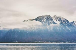 invierno paisaje de lago Ginebra o laca hombre, Suiza foto