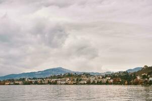 Autumn landscape of Montreux city on a cold day, Switzerland photo