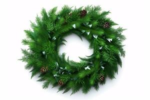 A joyous green wreath isolated on a white background, perfect for festive decoration. photo