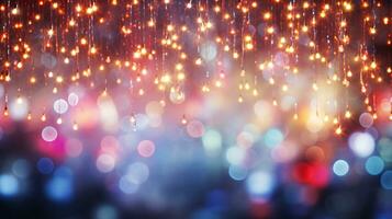 A backdrop of twinkling illuminations set apart on a vivid background. photo