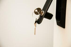 2 keys in the lock of communication rack door photo