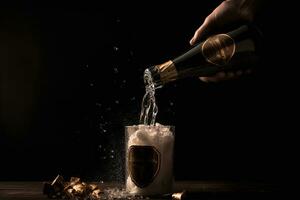 AI generated a bottle of champagne being poured into a glass photo
