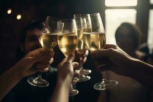 AI generated a group of people toasting with champagne glasses photo