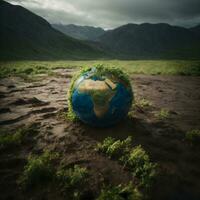 ai generado tierra en el equilibrar confrontando el global calentamiento desafío foto