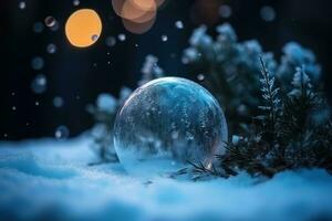 AI generated a glass ball is sitting on the snow covered ground photo