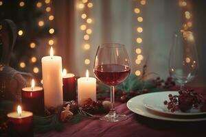 AI generated a table setting with wine and candles photo