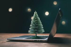 AI generated christmas tree on laptop photo