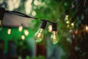 AI generated outdoor string lights with bulbs photo