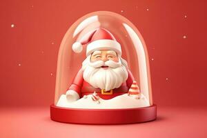 AI generated 3d santa claus in a glass dome on a red background photo