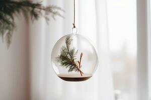 AI generated a glass hanging with a plant inside photo