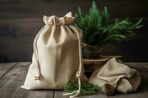 AI generated a bag with a plant and a bag with a drawstring photo