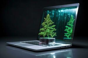 AI generated a laptop computer with a tree inside of it photo
