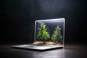 AI generated a laptop with a plant inside of it photo