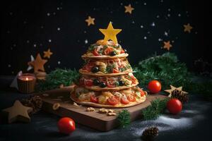 AI generated a christmas tree made of pizza slices photo