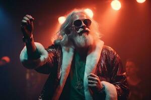 AI generated a man with long white hair and beard wearing a santa suit photo