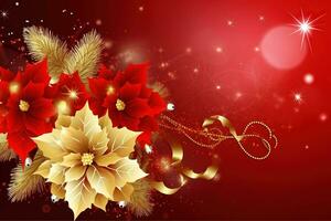 AI generated christmas wallpaper with poinsettia flowers and stars photo