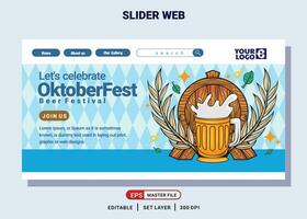 Website landing page with illustration of oktoberfest beer festival vector