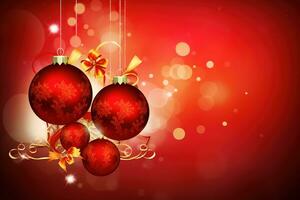 AI generated christmas background with red balls and gold ornaments photo