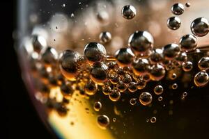 AI generated close up of bubbles in a glass of beer photo