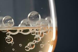 AI generated a close up of a glass of wine with bubbles photo