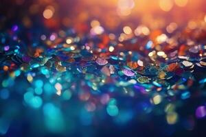 AI generated colorful glittery background with bokeh effect photo