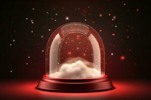 AI generated christmas snow globe with red light on dark background photo