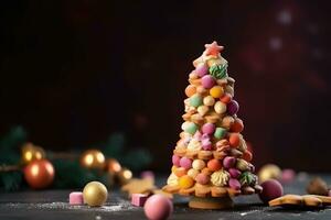 AI generated christmas tree made of cookies and candies photo