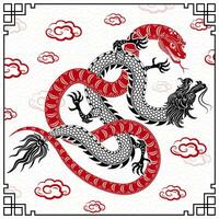 Happy Chinese new year 2025 Zodiac sign, year of the Snake, with red paper cut art and craft style vector