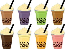 Collection of different tastes and flavors bubble tea in plastic cup vector illustration