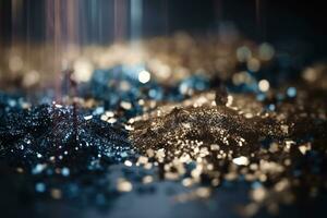 AI generated abstract background with blue and gold glitter photo
