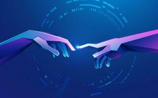 Concept of new era technology, graphic of creation of Adam in futuristic style vector