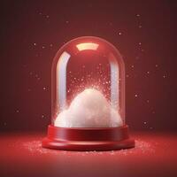 ai generado nieve globo con nieve dentro en un rojo antecedentes foto