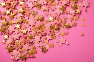 AI generated golden stars on pink background photo