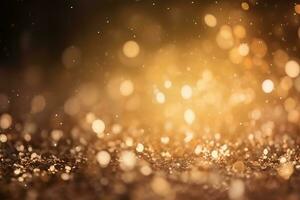 AI generated golden glitter background with bokeh effect photo