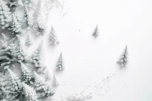 AI generated a white background with snow covered trees photo